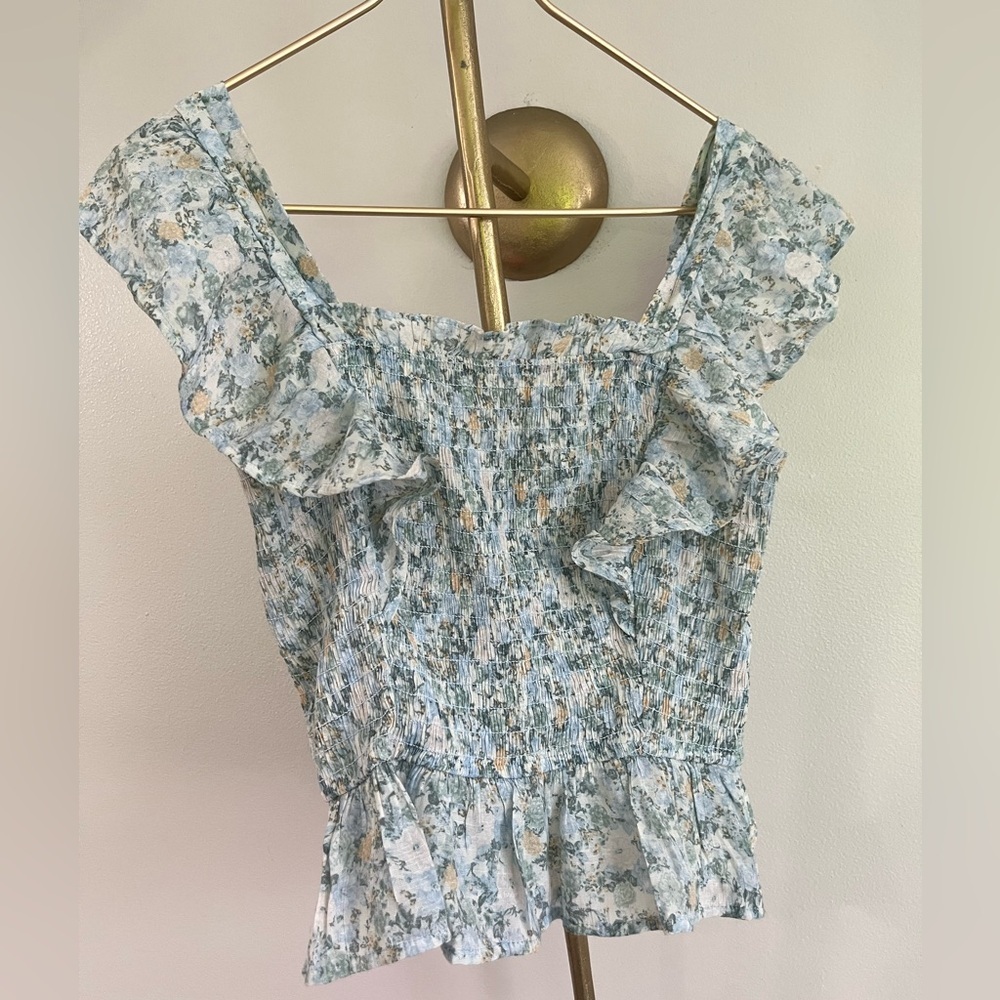 Mine Chic Floral Cottagecore pastel Smocked top M